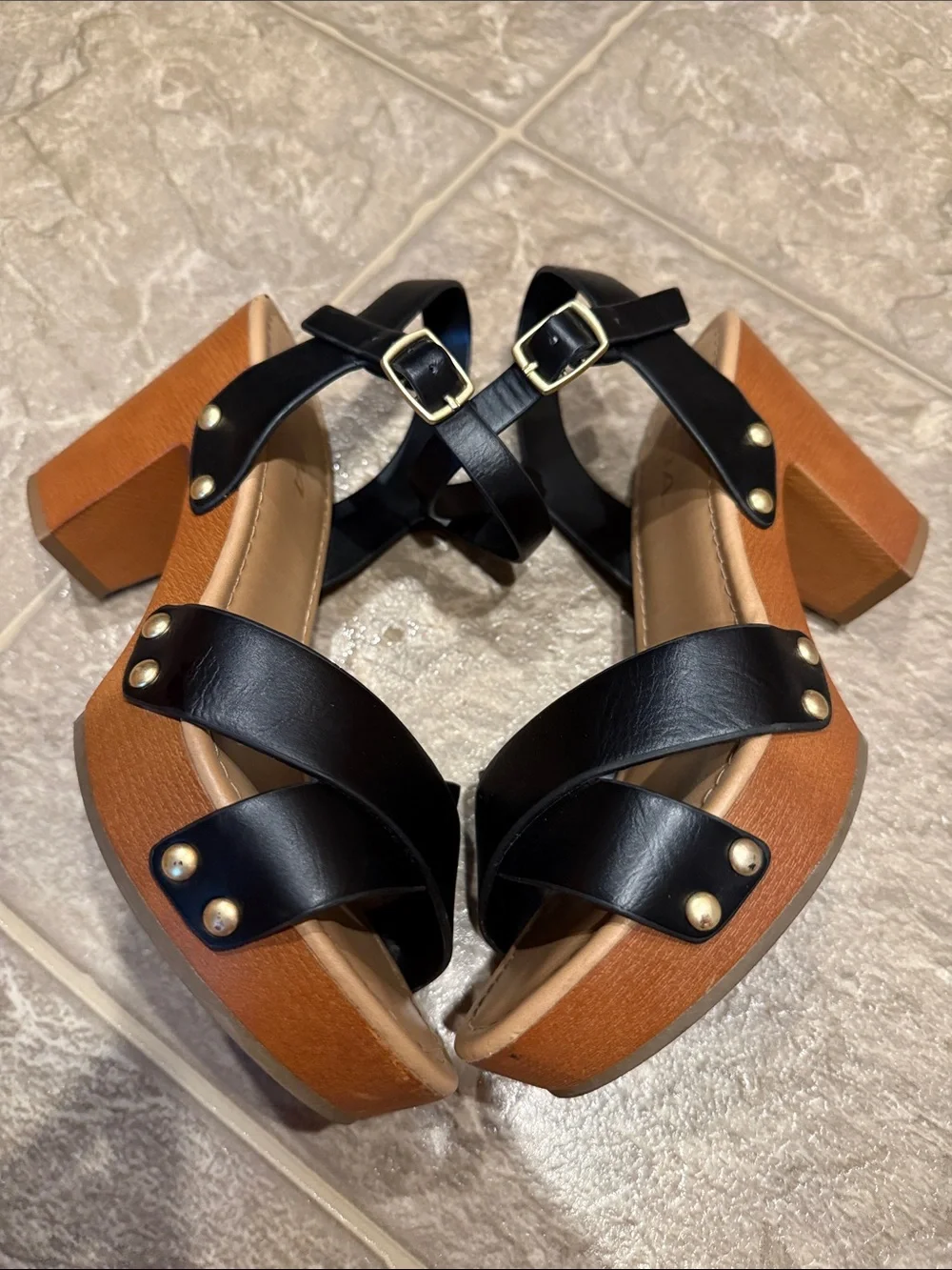 Amazon Black Crossband Wedge Sandals with Ankle Strap